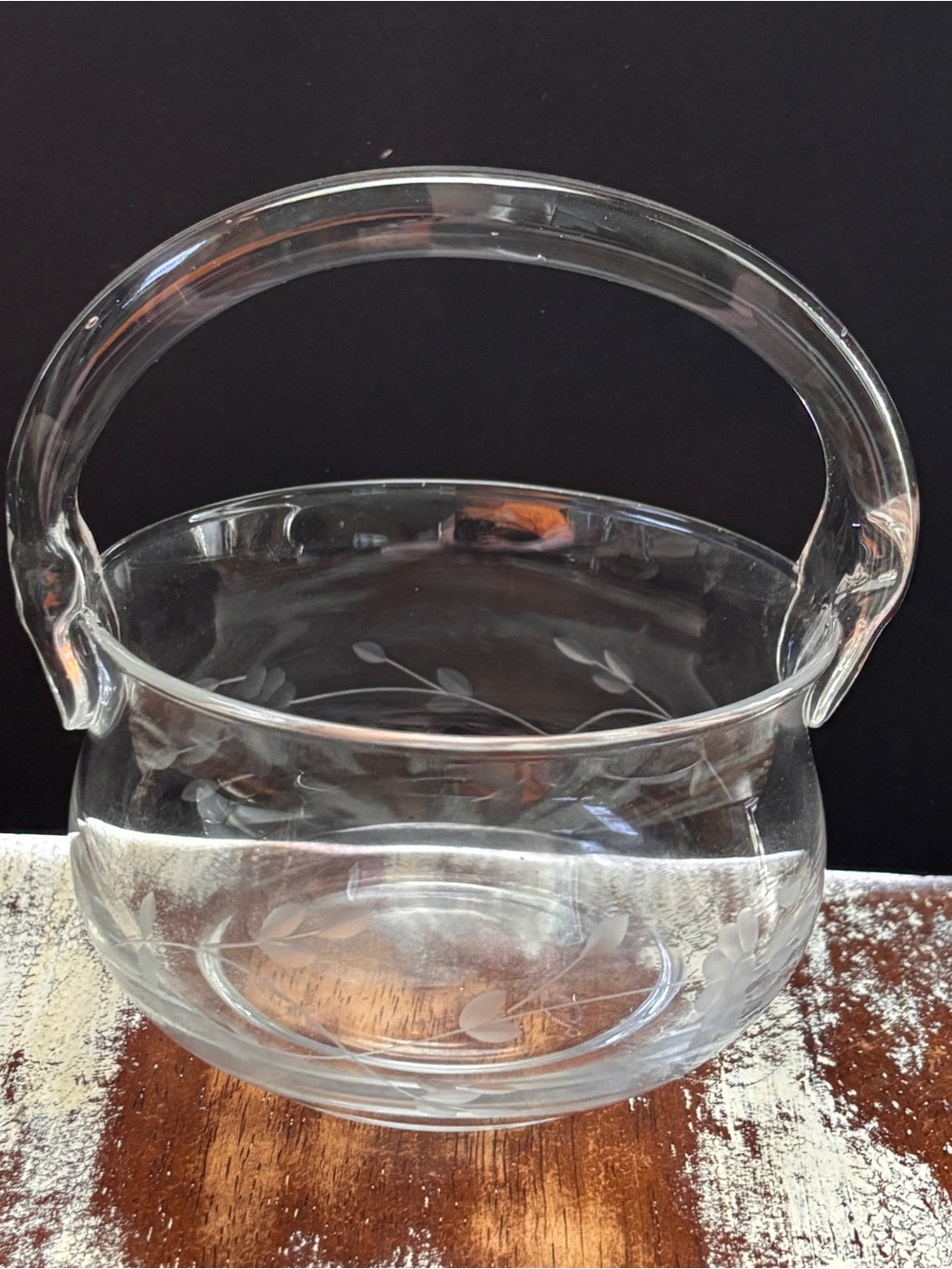 Princess House Etched Glass Basket with Handle - Clear